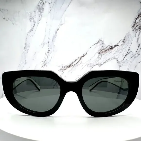 New PRADA Sunglasses Black White Talc Gold Symbole Oval Cat Eye Womens - Picture 2 of 16